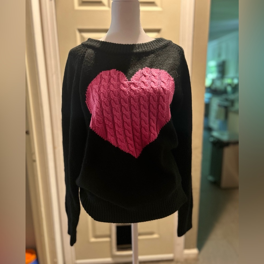Chic Black Sweater with Pink Heart Accent